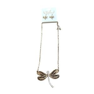 Viola Gold Dragonfly Necklace and Earring Set BRAND NEW
